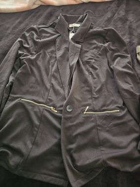 Black Women's Tailored Blazer with Gold Zippers